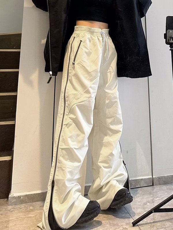 Vintage Side Zipper Parachute Wide Leg Pants-1
